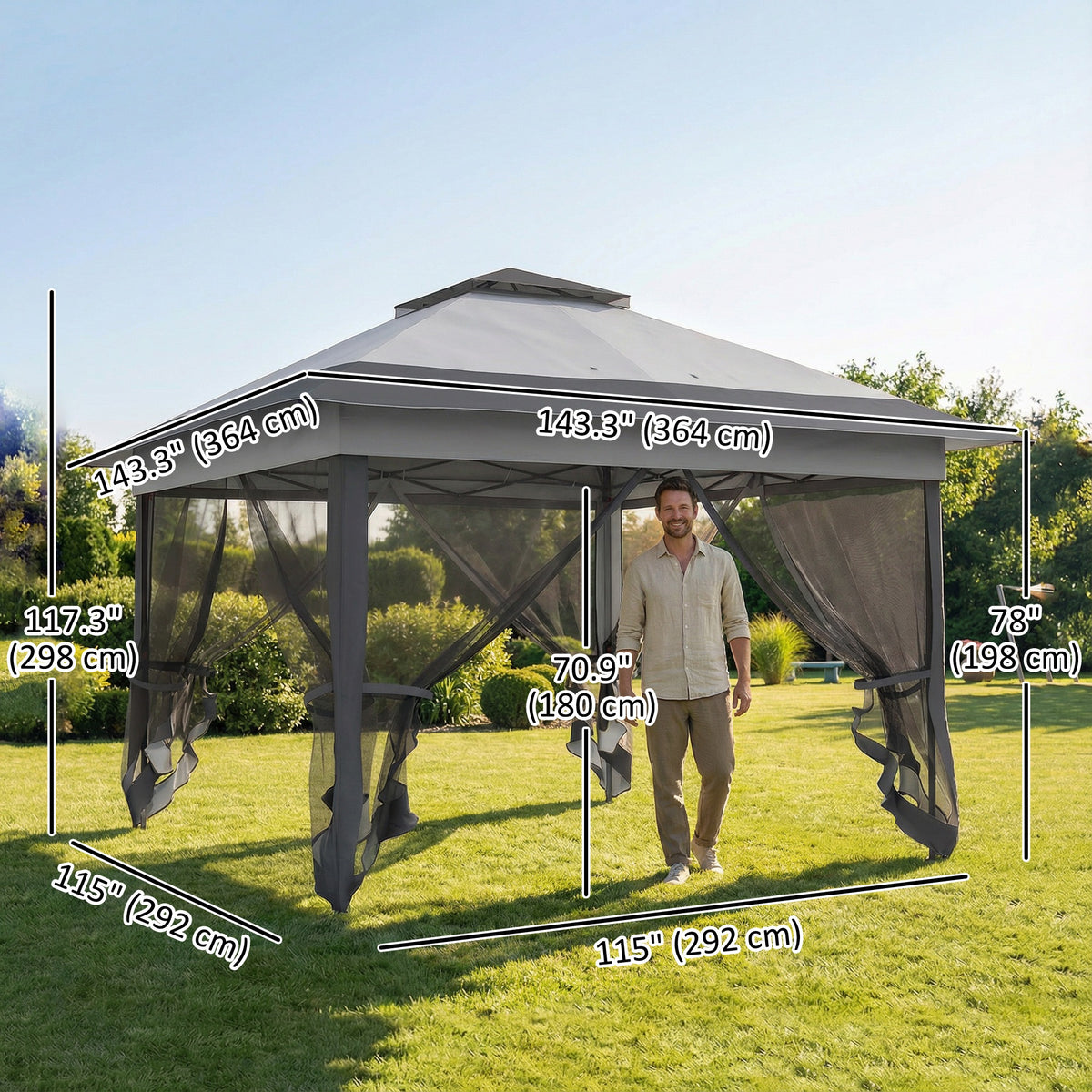 12' x 12' Foldable Pop-up Party Tent Instant Canopy Sun Shade Gazebo Shelter with Steel Frame, Dark Grey – view 2
