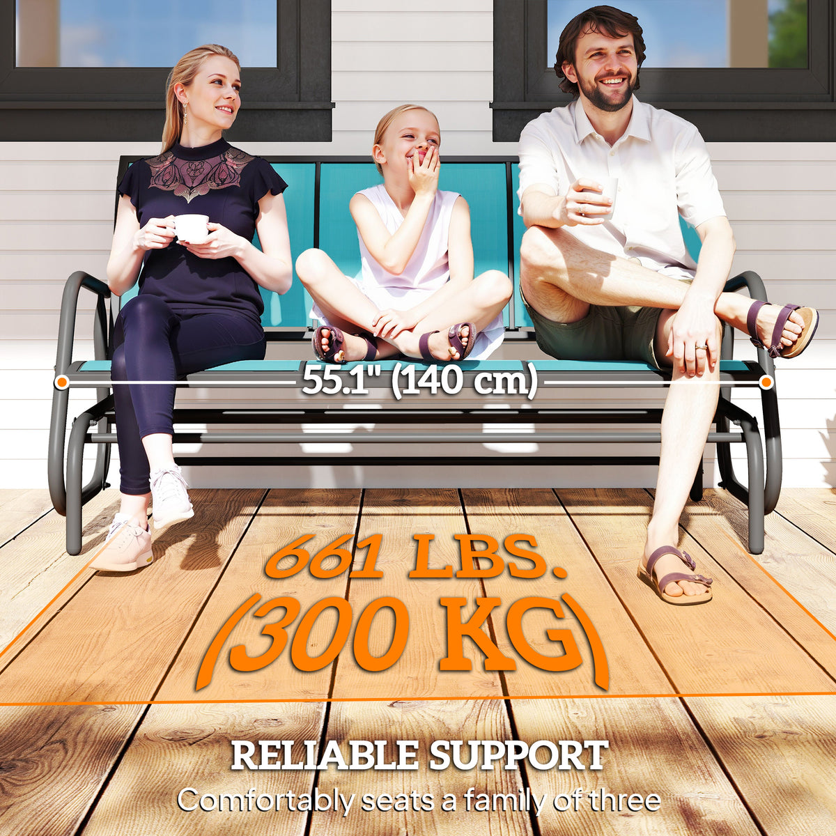 3-Seat Outdoor Glider Chair, Patio Rocking Chair, Steel Frame, Sling Fabric Seat for Garden, Backyard – view 13