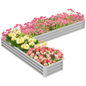 L-Shaped Raised Garden Bed, 82" x 109" x 12" Galvanized Steel Planter Box with Multi-reinforced Rods for – view 2