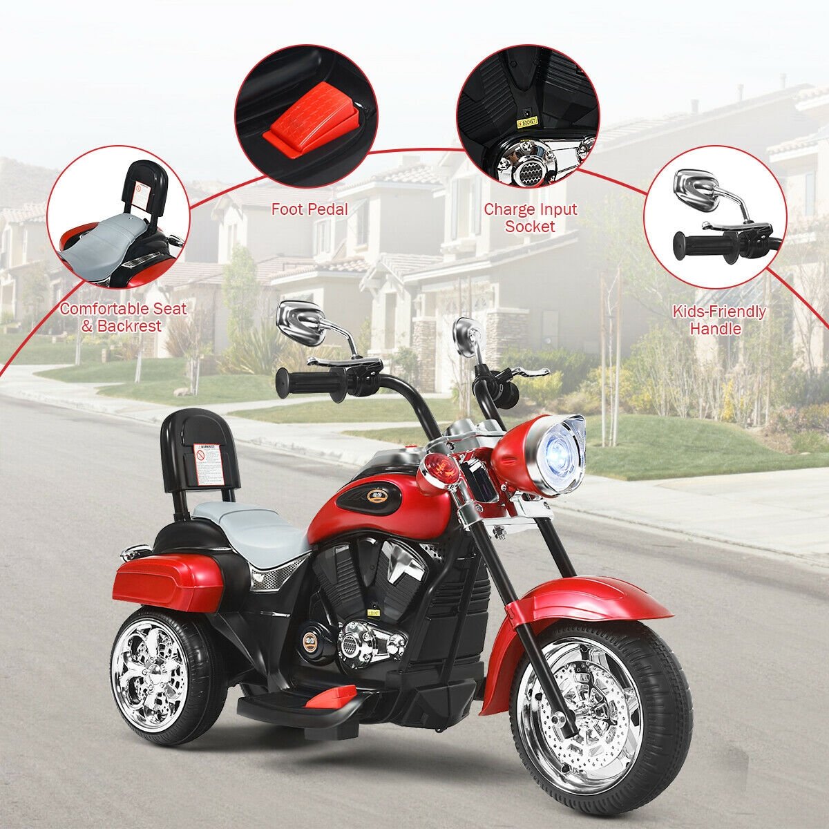 6V 3 Wheel Kids Motorcycle-Red view 6