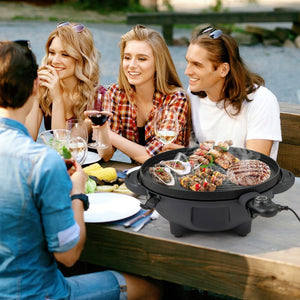 Electric BBQ Grill 1200W Indoor Outdoor Grill with 2-Zone Non-Stick Grilling Plate-Black view 3