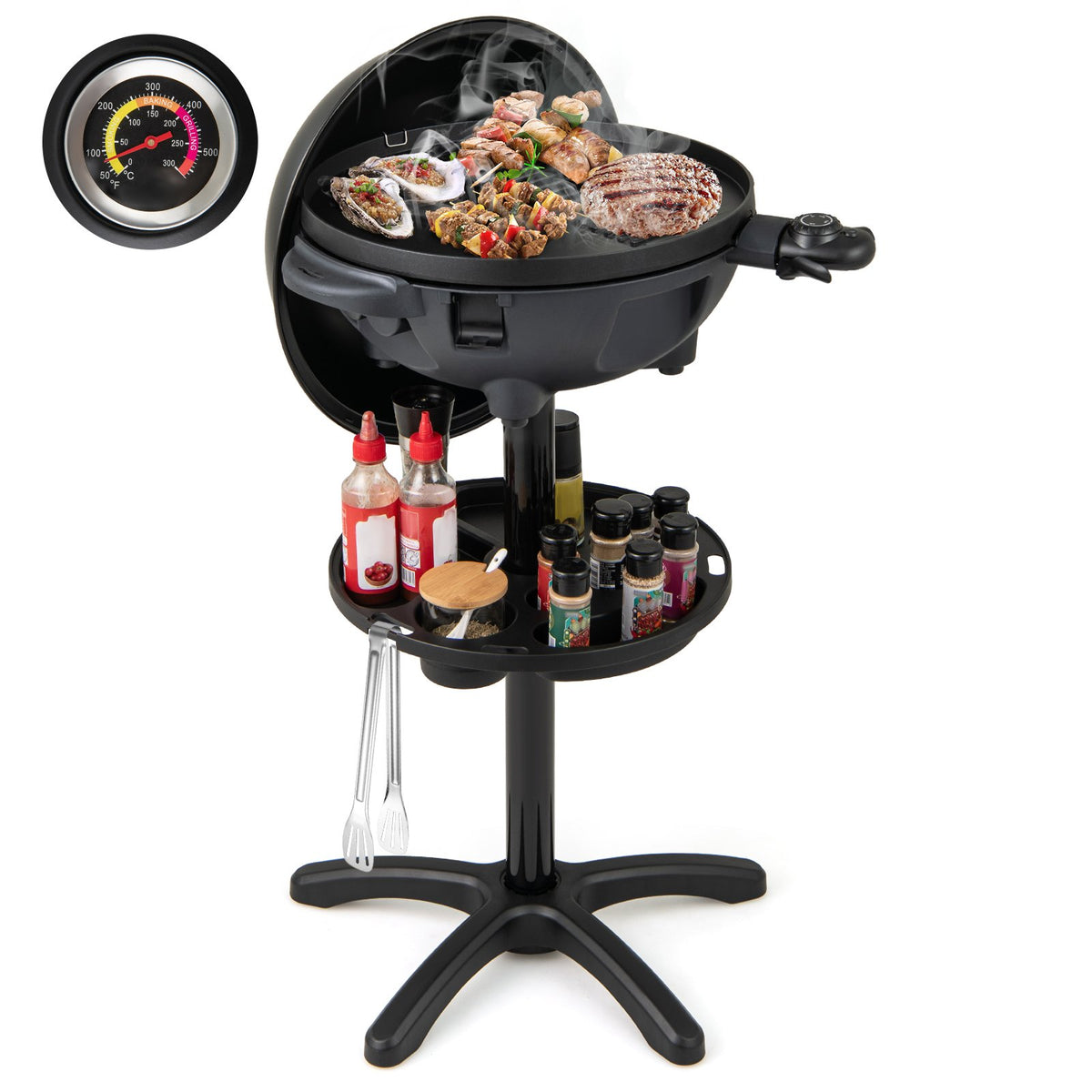 Electric BBQ Grill 1200W Indoor Outdoor Grill with 2-Zone Non-Stick Grilling Plate-Black view 4