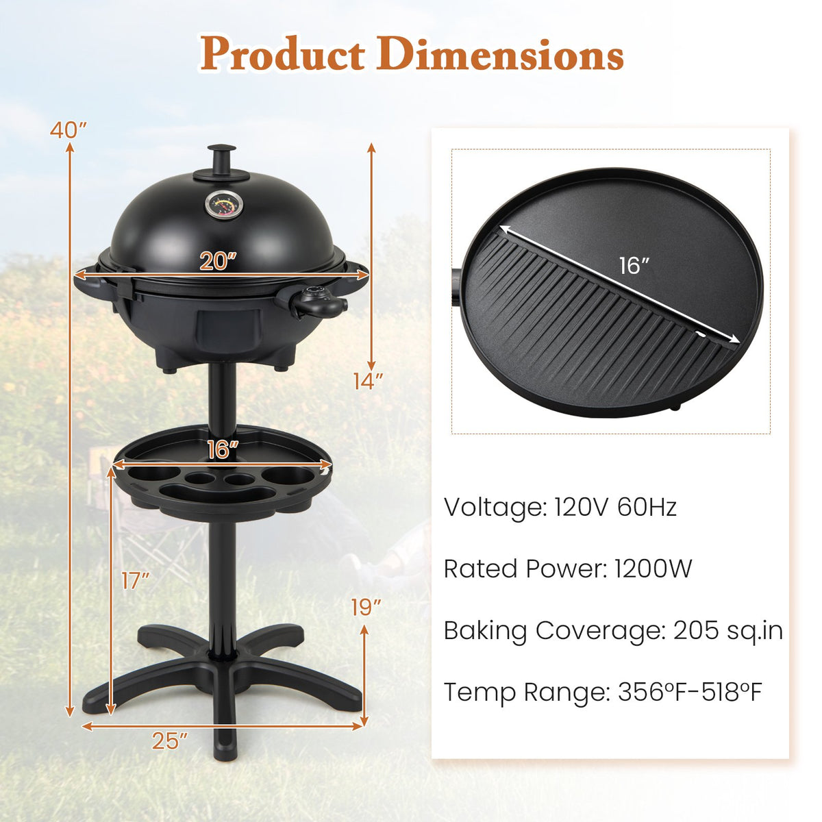 Electric BBQ Grill 1200W Indoor Outdoor Grill with 2-Zone Non-Stick Grilling Plate-Black view 5