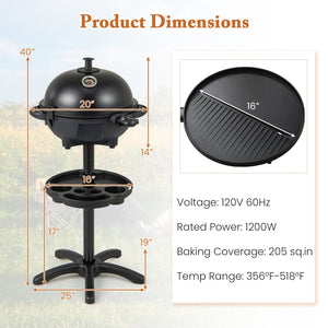 Electric BBQ Grill 1200W Indoor Outdoor Grill with 2-Zone Non-Stick Grilling Plate-Black view 5