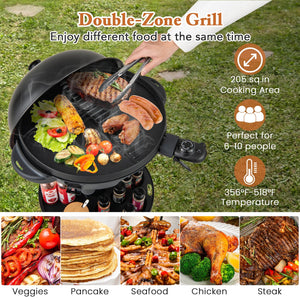 Electric BBQ Grill 1200W Indoor Outdoor Grill with 2-Zone Non-Stick Grilling Plate-Black view 8