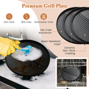 Electric BBQ Grill 1200W Indoor Outdoor Grill with 2-Zone Non-Stick Grilling Plate-Black view 9