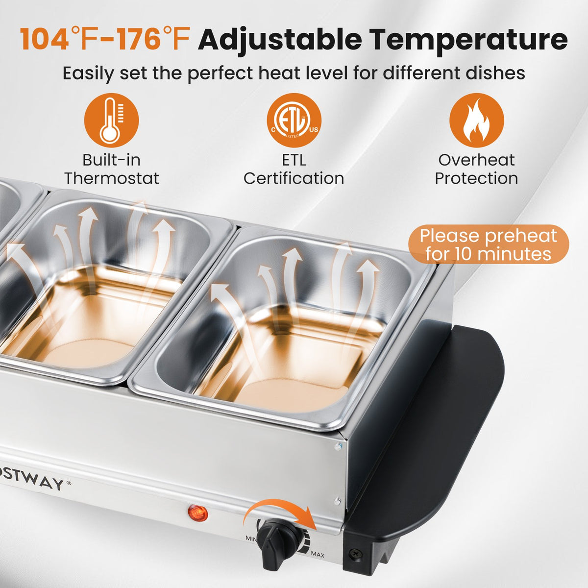 Electric Buffet Server Food Warmer with 3 Removable Trays view 6