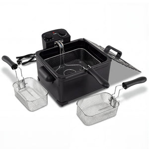 Electric Deep Fryer 5.3QT/21-Cup Stainless Steel 1700W with Triple Basket-Black