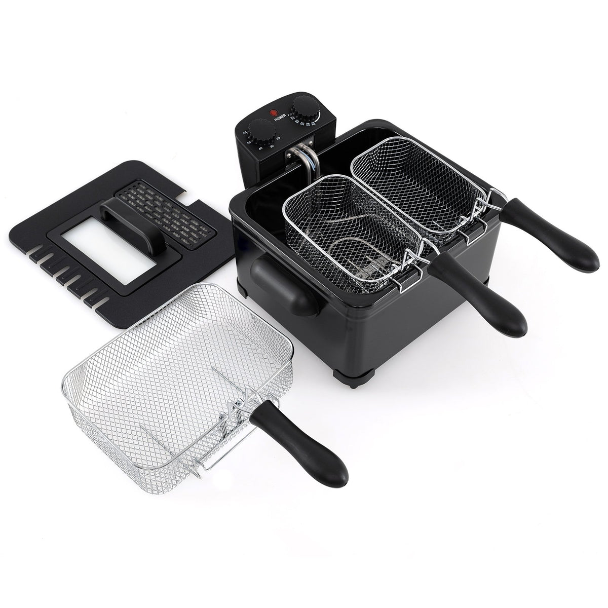 Electric Deep Fryer 5.3QT/21-Cup Stainless Steel 1700W with Triple Basket-Black view 3