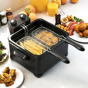 Electric Deep Fryer 5.3QT/21-Cup Stainless Steel 1700W with Triple Basket-Black view 4