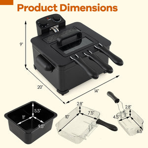 Electric Deep Fryer 5.3QT/21-Cup Stainless Steel 1700W with Triple Basket-Black view 6