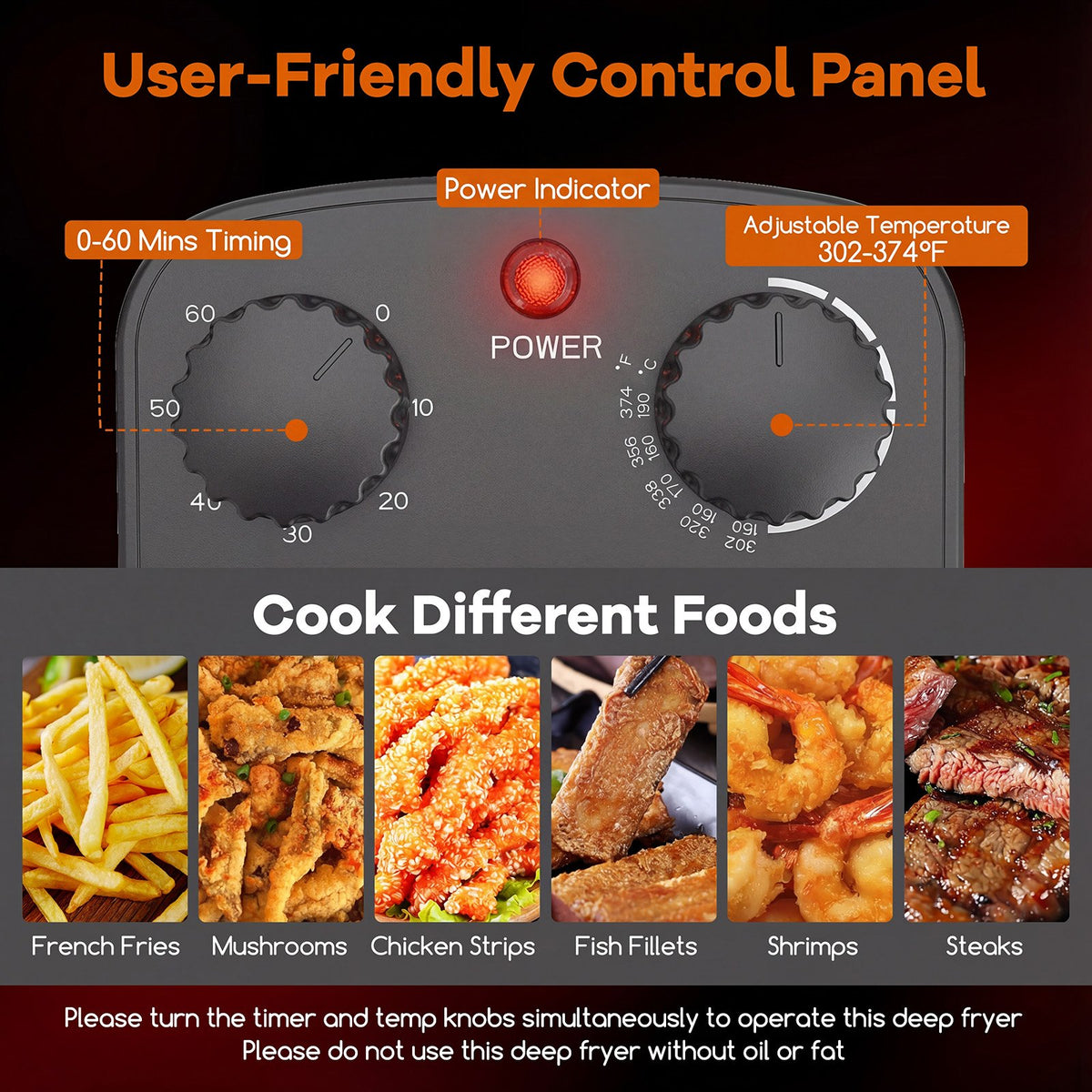 Electric Deep Fryer 5.3QT/21-Cup Stainless Steel 1700W with Triple Basket-Black view 8