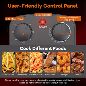 Electric Deep Fryer 5.3QT/21-Cup Stainless Steel 1700W with Triple Basket-Black view 8