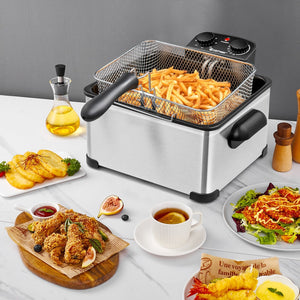 Electric Deep Fryer 5.3QT/21-Cup Stainless Steel 1700W with Triple Basket-Silver view 2