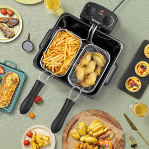 Electric Deep Fryer 5.3QT/21-Cup Stainless Steel 1700W with Triple Basket-Silver view 3