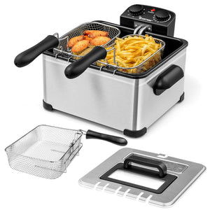 Electric Deep Fryer 5.3QT/21-Cup Stainless Steel 1700W with Triple Basket-Silver view 4