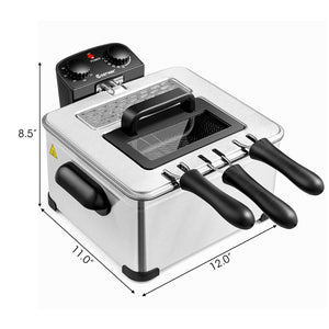 Electric Deep Fryer 5.3QT/21-Cup Stainless Steel 1700W with Triple Basket-Silver view 5