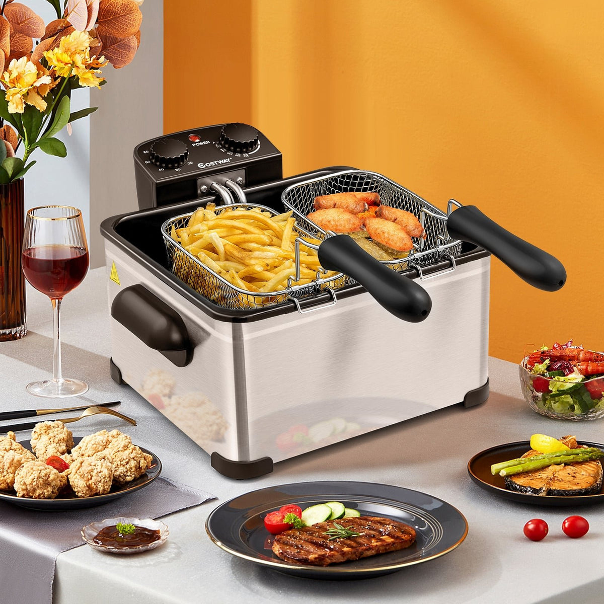 Electric Deep Fryer 5.3QT/21-Cup Stainless Steel 1700W with Triple Basket-Silver view 6