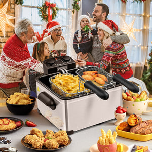 Electric Deep Fryer 5.3QT/21-Cup Stainless Steel 1700W with Triple Basket-Silver view 7