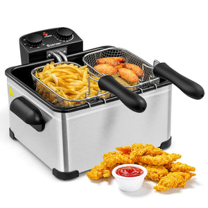 Electric Deep Fryer 5.3QT/21-Cup Stainless Steel 1700W with Triple Basket-Silver view 9