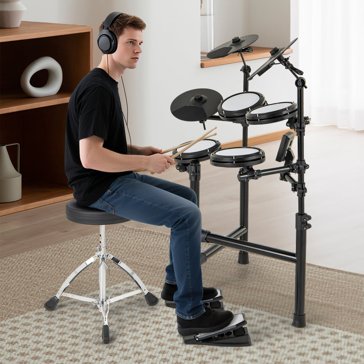 Electric Drum Set Foldable Drum Kit with 10 Demos and USB MIDI and 2 Drumsticks view 2