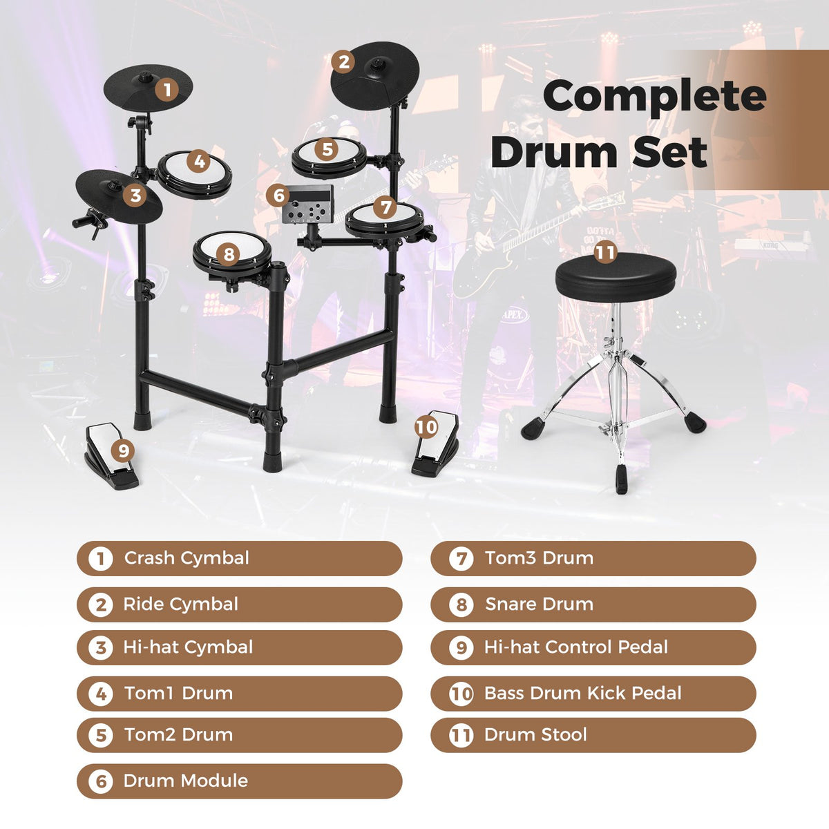 Electric Drum Set Foldable Drum Kit with 10 Demos and USB MIDI and 2 Drumsticks view 5