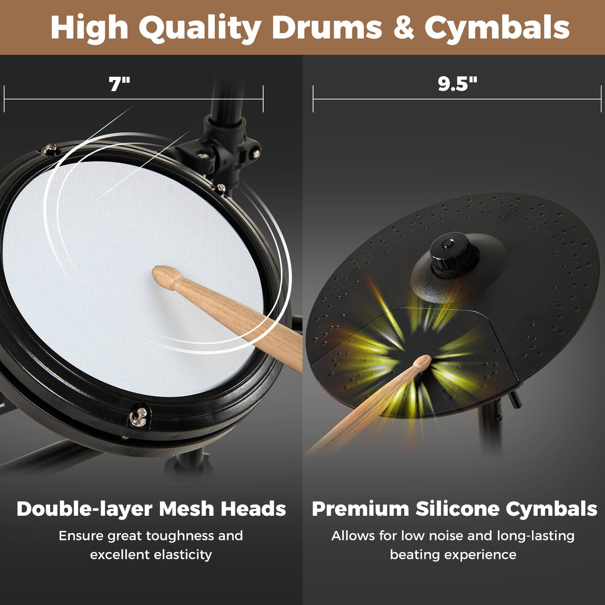 Electric Drum Set Foldable Drum Kit with 10 Demos and USB MIDI and 2 Drumsticks view 6