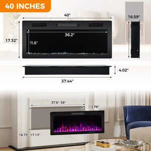 Electric Fireplace 40/50/60 Inches Recessed and Wall Mounted for 2' x 6' Stud-40 Inches view 4