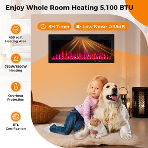 Electric Fireplace 40/50/60 Inches Recessed and Wall Mounted for 2' x 6' Stud-40 Inches view 7