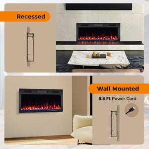 Electric Fireplace 40/50/60 Inches Recessed and Wall Mounted for 2' x 6' Stud-40 Inches view 8