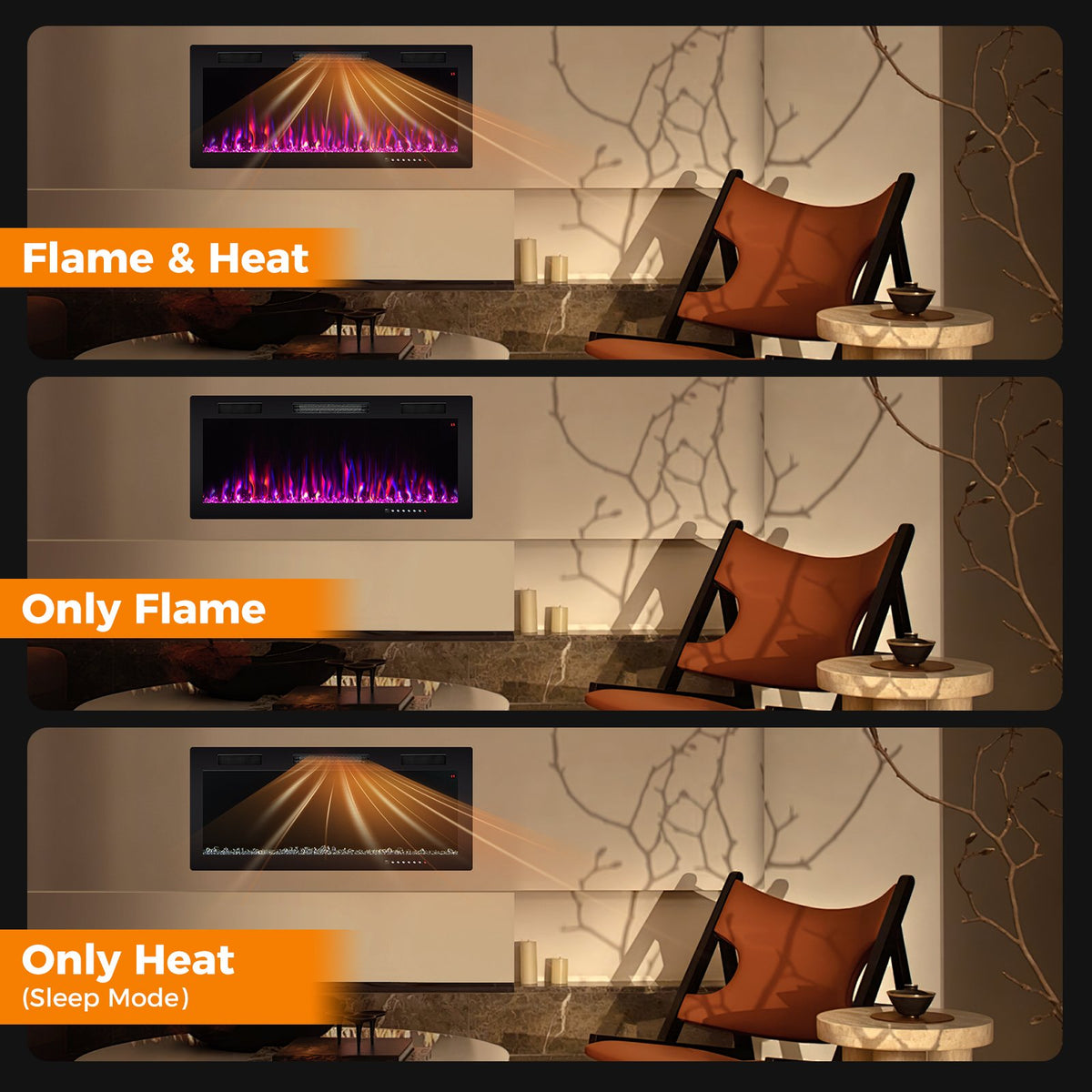 Electric Fireplace 40/50/60 Inches Recessed and Wall Mounted for 2' x 6' Stud-40 Inches view 9