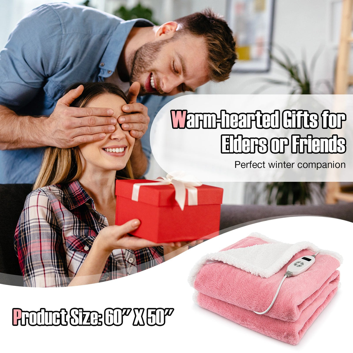 Electric Heated Blanket Throw with 10 Heat Settings-Pink view 4