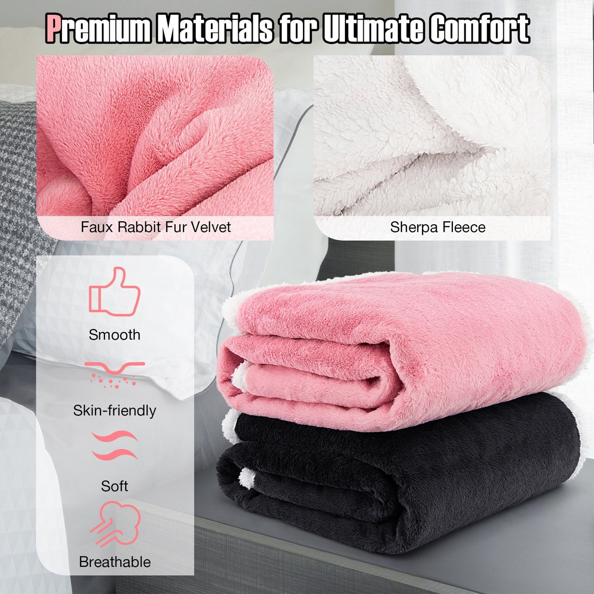 Electric Heated Blanket Throw with 10 Heat Settings-Pink view 5