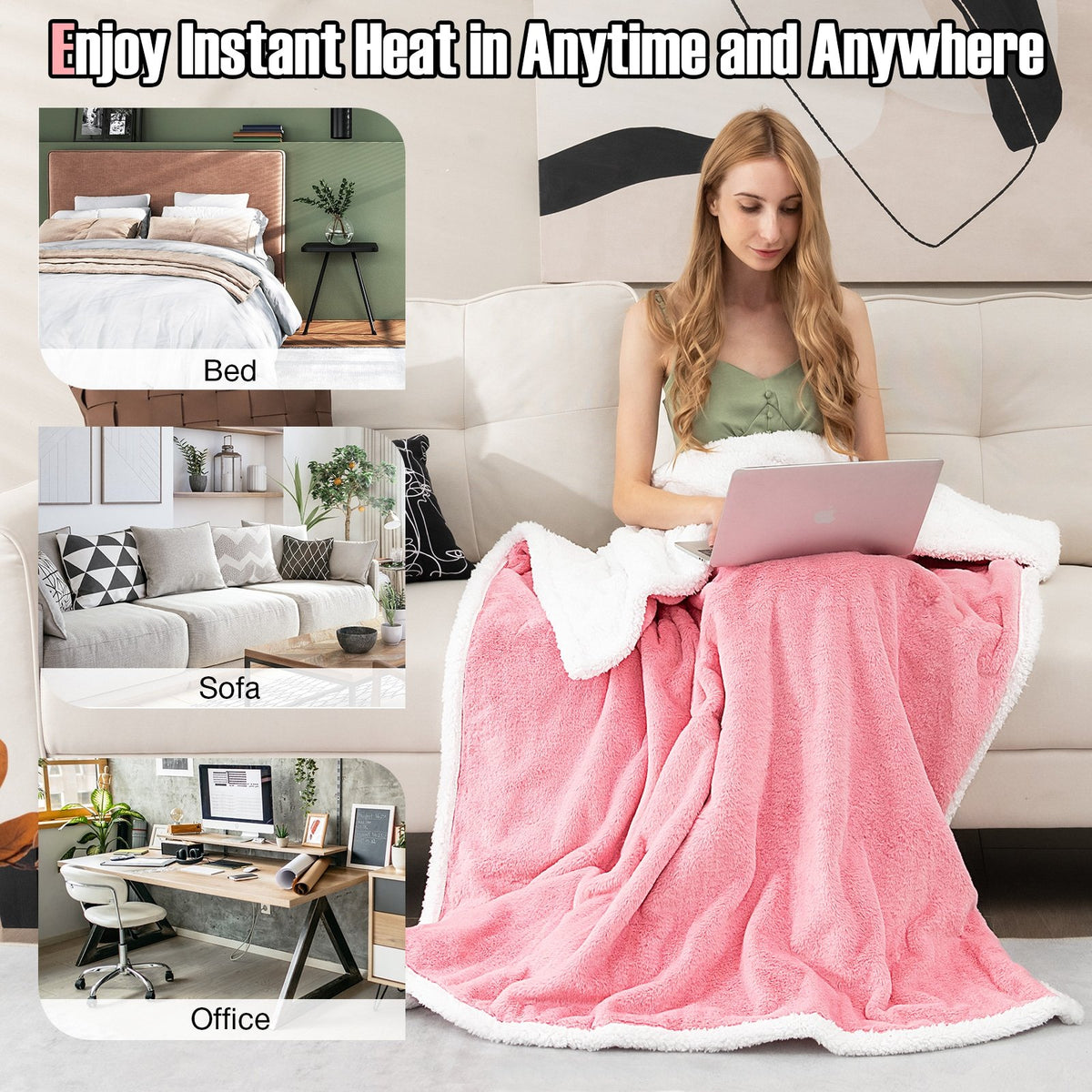 Electric Heated Blanket Throw with 10 Heat Settings-Pink view 7