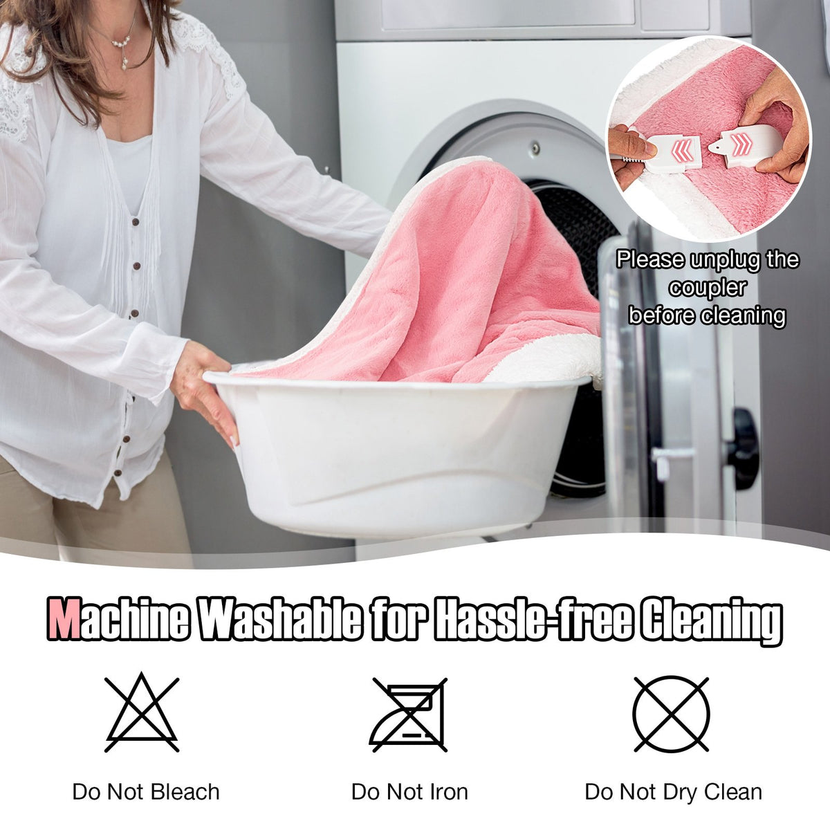Electric Heated Blanket Throw with 10 Heat Settings-Pink view 8