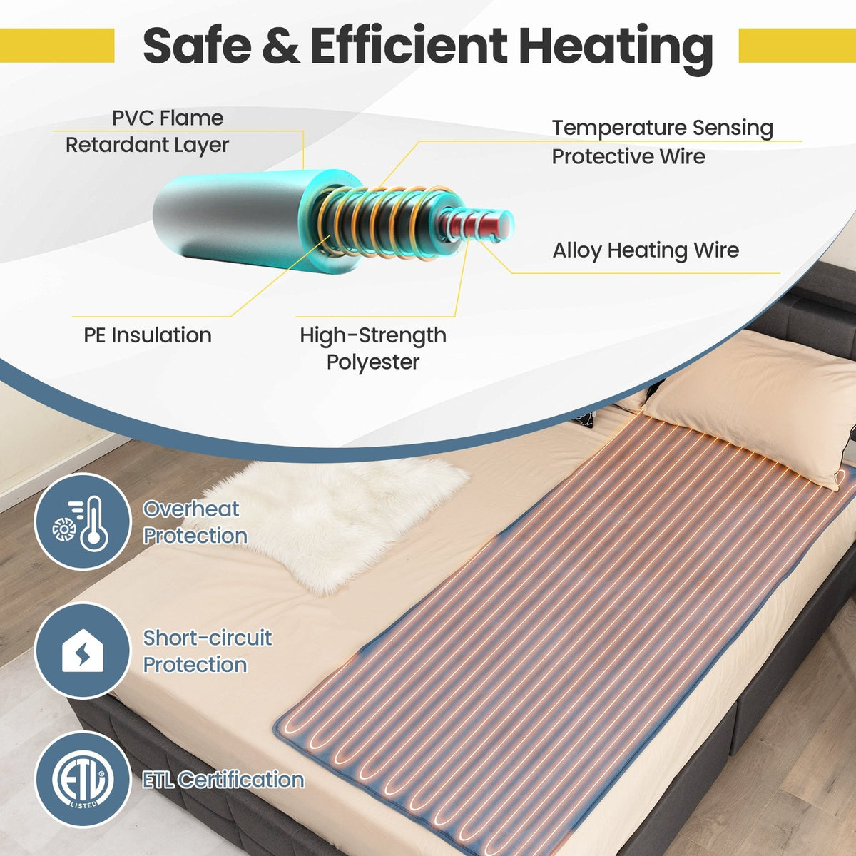 Electric Heated Mattress Pad with 5 Heating Levels and Overheat Protection-Blue view 8