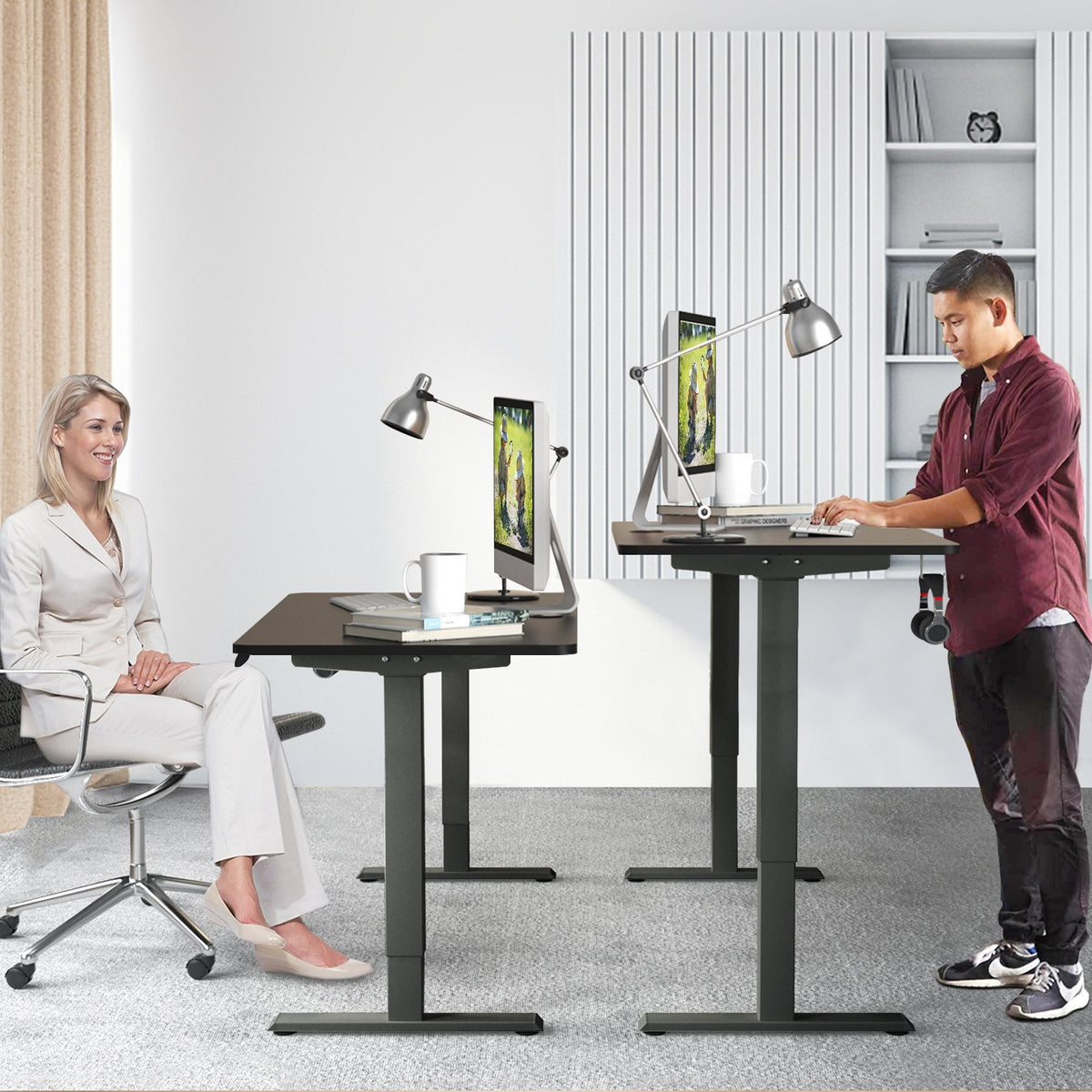 Electric Height Adjustable Standing Desk with Memory Controller-Black view 2
