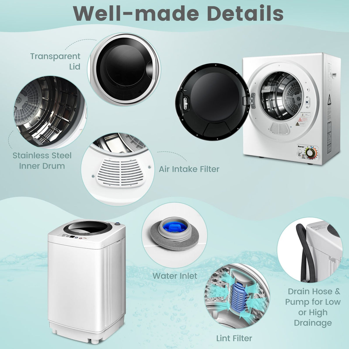 Electric Laundry Dryer and Full-Automatic Washing Machine Combo view 5