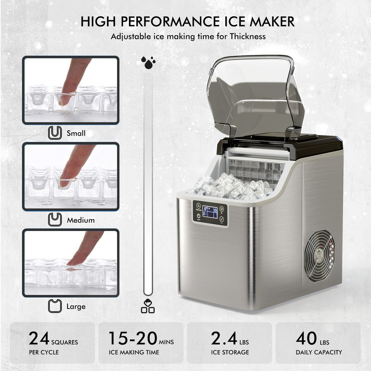 Electric Portable Countertop Ice Maker with Ice Scoop and Basket-Sliver view 9
