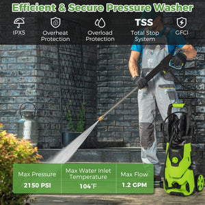 2150PSI Electric Pressure Washer 1.2GPM with 4 Quick Connect Nozzles and Foam Cannon-Green view 5