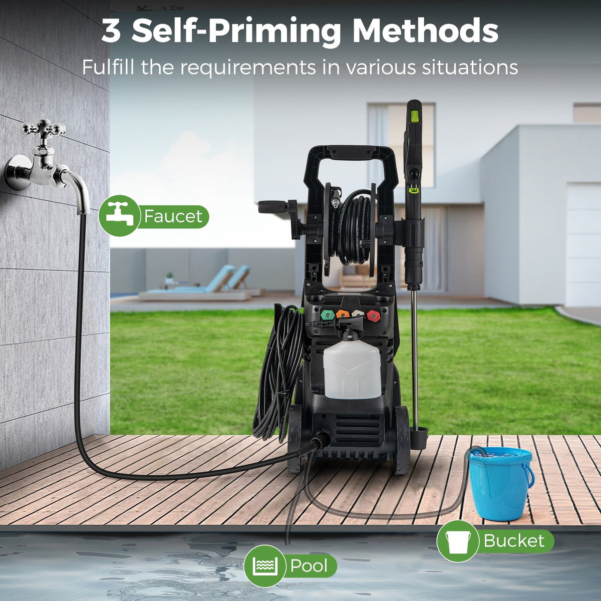 2150PSI Electric Pressure Washer 1.2GPM with 4 Quick Connect Nozzles and Foam Cannon-Green view 7