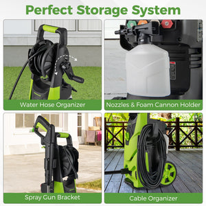 2150PSI Electric Pressure Washer 1.2GPM with 4 Quick Connect Nozzles and Foam Cannon-Green view 9