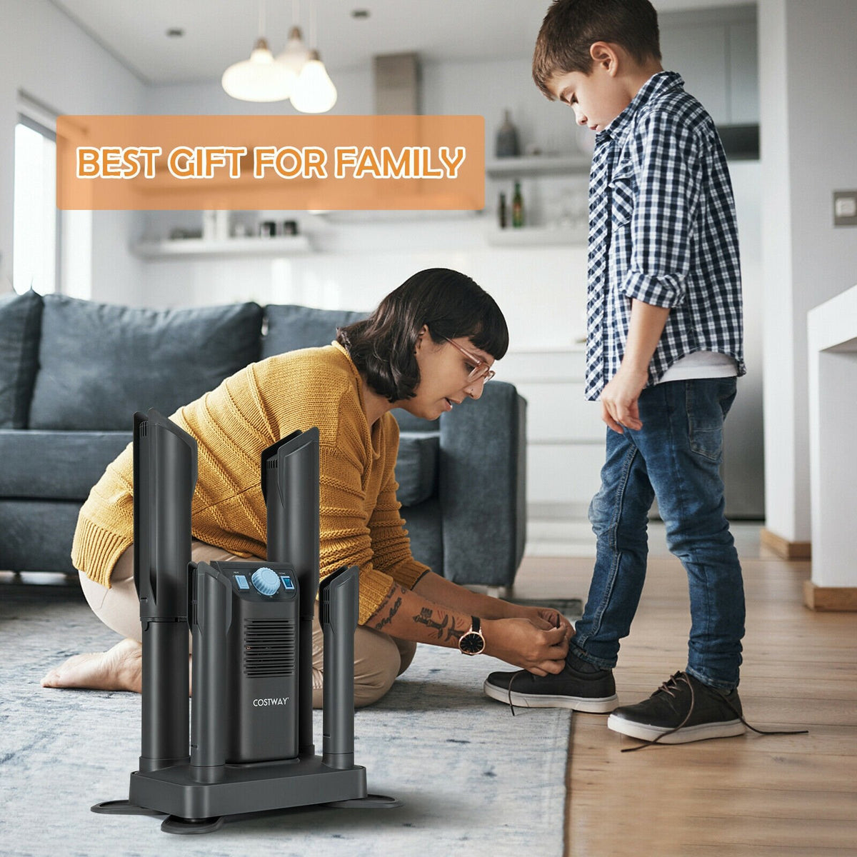 Electric Shoe Boot Dryer 4 Shoes with 180 Mins Timer Ozone Disinfection-Gray view 2