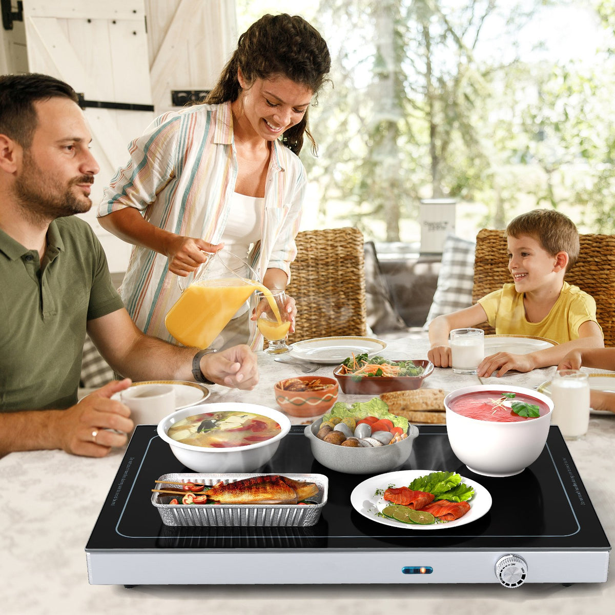 Electric Warming Tray with Adjustable Temperature and Built-In Handles Tempered Glass view 2