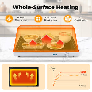 Electric Warming Tray with Adjustable Temperature and Built-In Handles Tempered Glass view 6