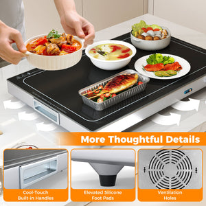 Electric Warming Tray with Adjustable Temperature and Built-In Handles Tempered Glass view 9