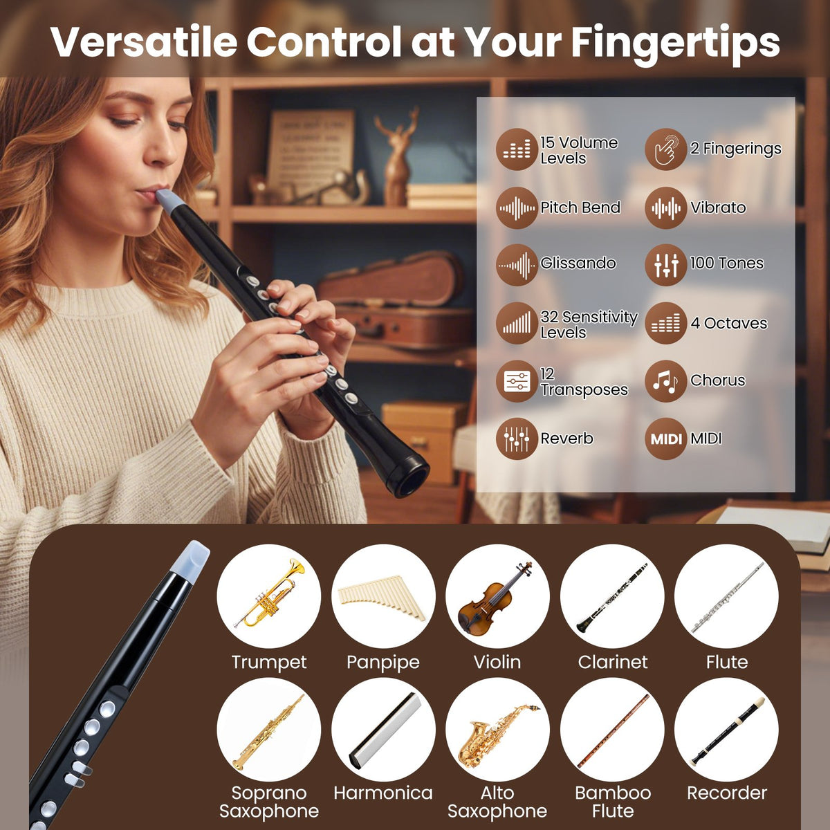 Electronic Wind Instrument Synthesizer Rechargeable Digital Saxophone-Black view 4