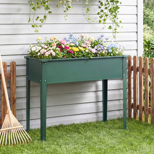 Elevated Metal Raised Garden Bed with Legs and Drainage Holes-Green view 2