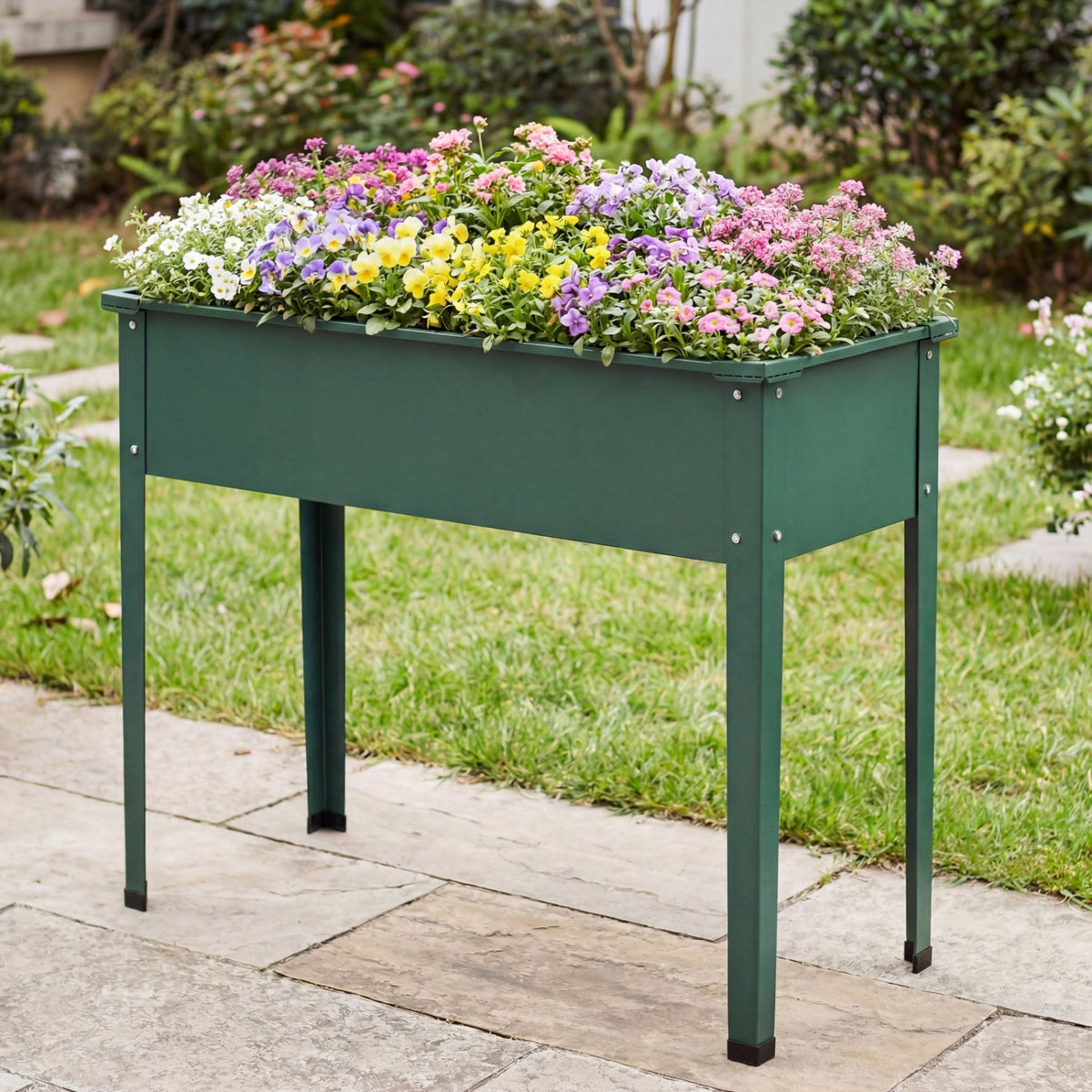 Elevated Metal Raised Garden Bed with Legs and Drainage Holes-Green view 3