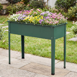 Elevated Metal Raised Garden Bed with Legs and Drainage Holes-Green view 3